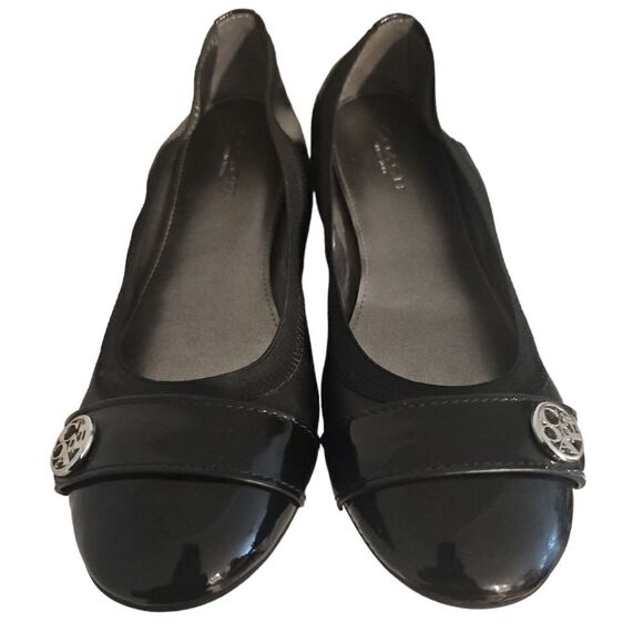 Coach Black Leather Streachable Elastic Slip On Ballet Flat Shoes 5 - Picture 1 of 5